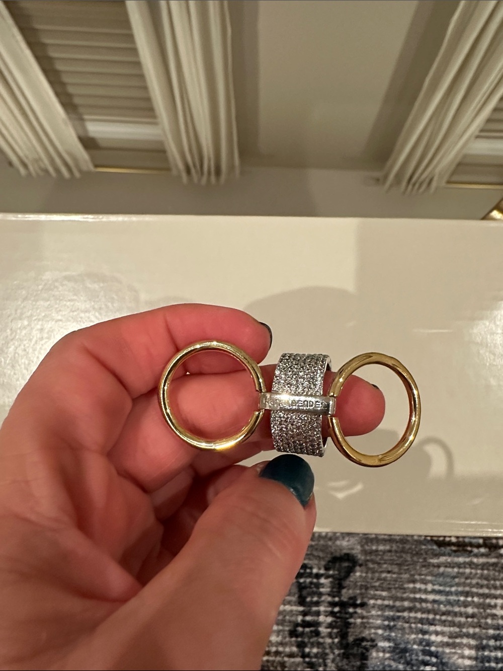 henri bendel Two-Tone Pave Crystal Wide Band Ring - Gold & Silver - Picture 5 of 5